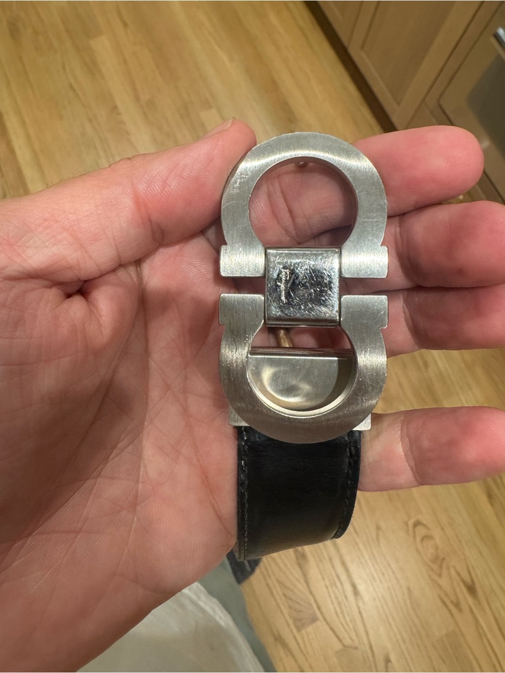 Salvatore Ferragamo Black Leather Belt with Silver Signature Gancini Buckle
